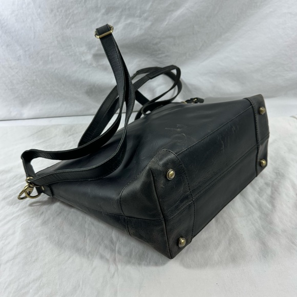 Genuine vintage large black leather tote bag carryall work school laptop carrier - Picture 8 of 16